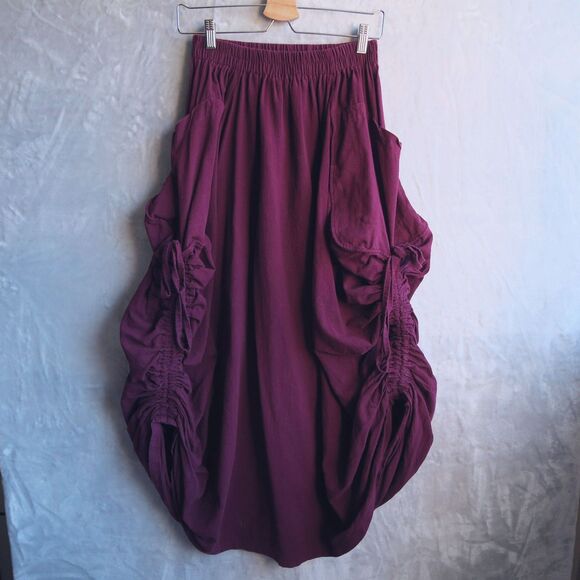 THALUTA Red Alaina Maxi Skirt S-XXL Ruched Pull on Sustainable Cotton Pockets - Picture 4 of 8